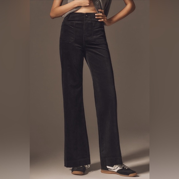 NWT Anthropologie The Colette Maeve Corduroy Wide-Leg Pants in Black 30 Tall - Picture 2 of 11